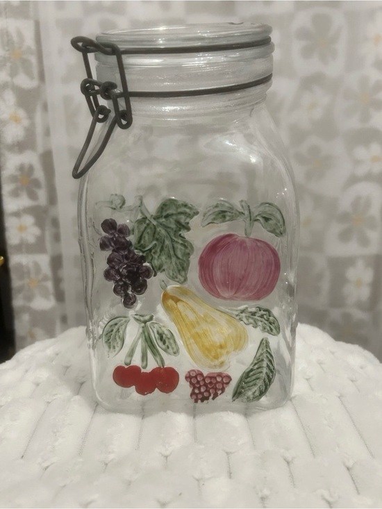 Bormioli Rocco Other - Hand-Painted Fruit Glass Storage Jar - Multicolor, Made in Italy